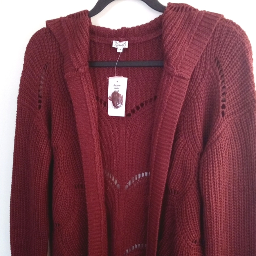 Kismet Women's Rust Hooded Open Knit Pattern Cardigan Size Medium